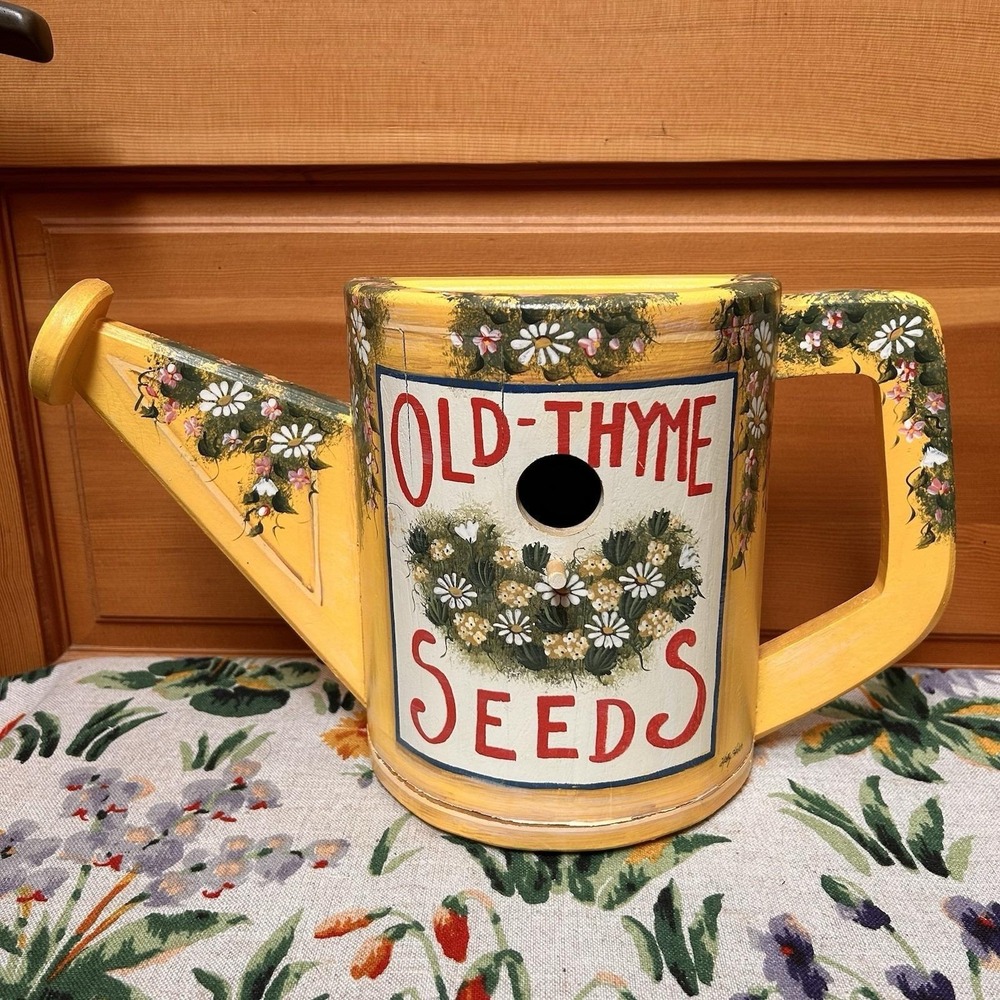 VTG Kathy Hatch Watering Can Bird House Old Thyme Garden Hand-Painted Cottage